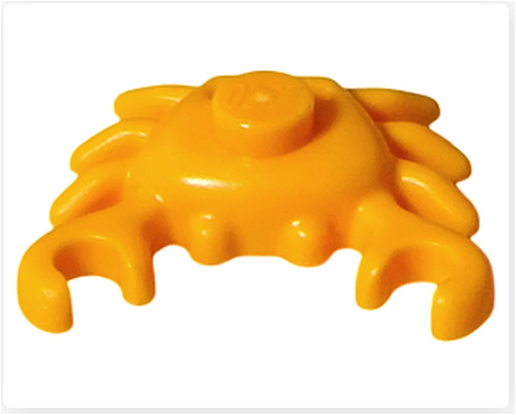 レゴ 75636 ONE PIECE フーシャ村に含まれる黄色いカニパーツの正面。丸い甲羅と左右に伸びるハサミ、短い脚の造形が確認できるアングルです。