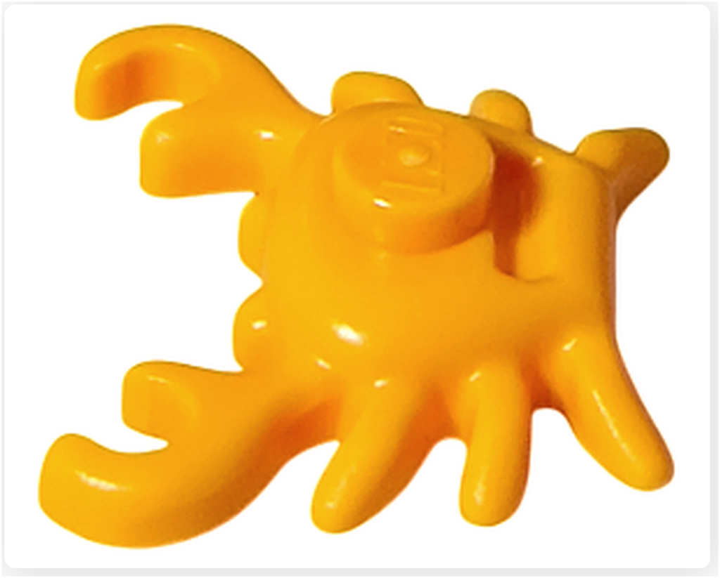 レゴ 75636 ONE PIECE フーシャ村の黄色いカニパーツ左側面。甲羅の丸い形状、左側ハサミの角度、短い脚の造形が確認できる横向きアングルです。