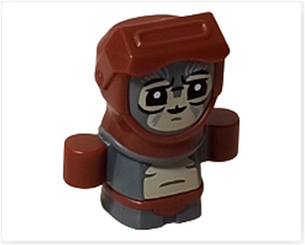 LEGO スター・ウォーズ 75418 アドベントカレンダー2025のバブ・フリック完成モデル正面。極小サイズながら、顔と胴体に精密なプリントが施された姿が確認できる。