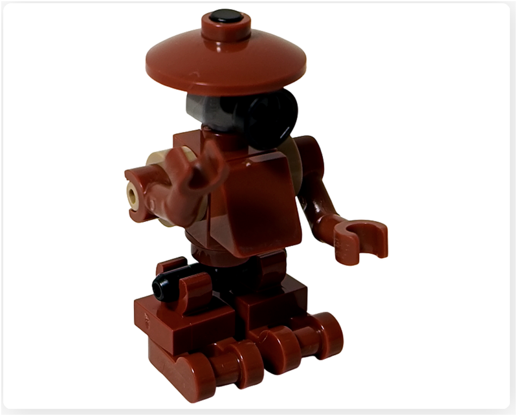 LEGO スター・ウォーズ 75418 アドベントカレンダー2025の4日目、ピット・ドロイド完成モデル正面。丸い頭部と細い腕、特徴的な脚部構造が確認できる。
