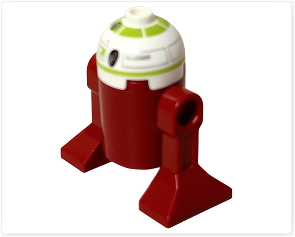 LEGO スター・ウォーズ 75418 アドベントカレンダー2025のR7-A7完成モデル背面。装飾を抑えた赤い胴体とドーム型ヘッドの後方構造が確認できる。