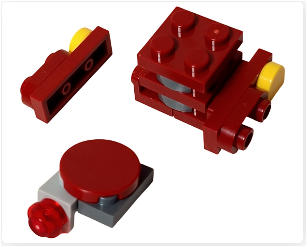 LEGO スター・ウォーズ 75418 アドベントカレンダー2025のB2EMO組立途中の工程。赤い外装パーツや円形パーツを組み合わせ、ドロイド本体を構成している様子が写っている。