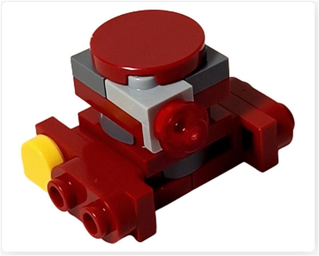 LEGO スター・ウォーズ 75418 アドベントカレンダー2025に含まれるB2EMOの完成モデル正面。赤とグレーを基調とした小型ドロイドの前面形状が確認できる。