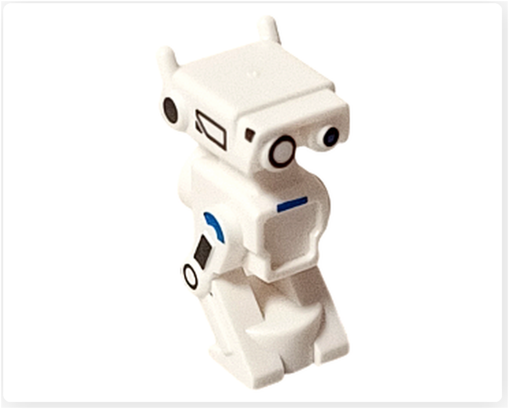 LEGO スター・ウォーズ 75418 アドベントカレンダー2025に含まれるBD-72の完成モデル正面。白色の一体成形パーツで構成された小型ドロイドの前面形状が確認できる。