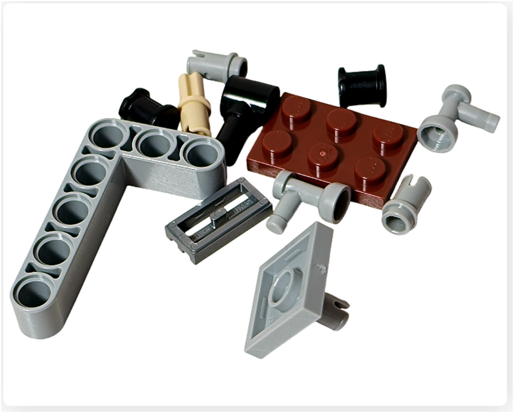 LEGO スター・ウォーズ 75418 アドベントカレンダー2025のクレーン（小型リフト）パーツ。支柱用テクニックパーツや回転部品など、組立前の構成要素が写っている。