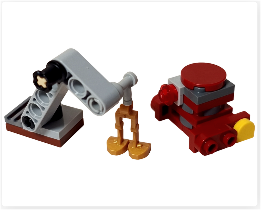 LEGO スター・ウォーズ 75418 アドベントカレンダー2025のプレイシーン。クレーン（小型リフト）からB2EMOがパーツを受け取る様子が写っている。