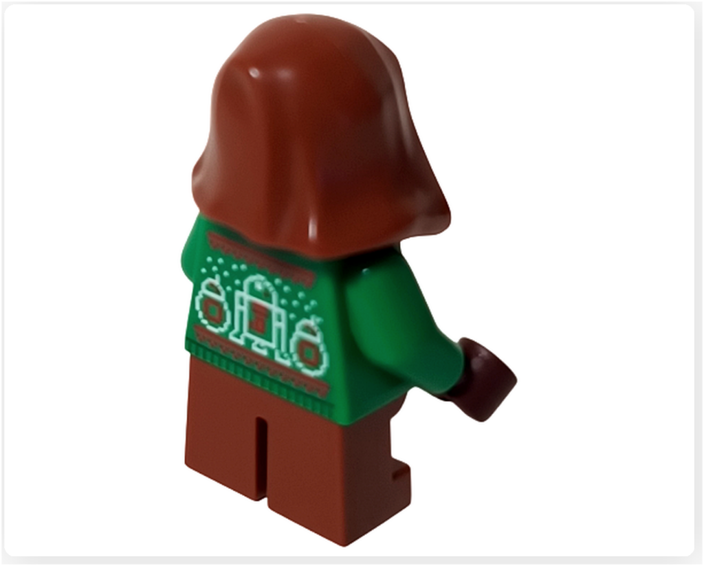 LEGO スター・ウォーズ 75418 ホリデー・ジャワの背面写真。フードに覆われた後ろ姿と、セーター風の背面プリントが冬らしい雰囲気を演出するミニフィグ。