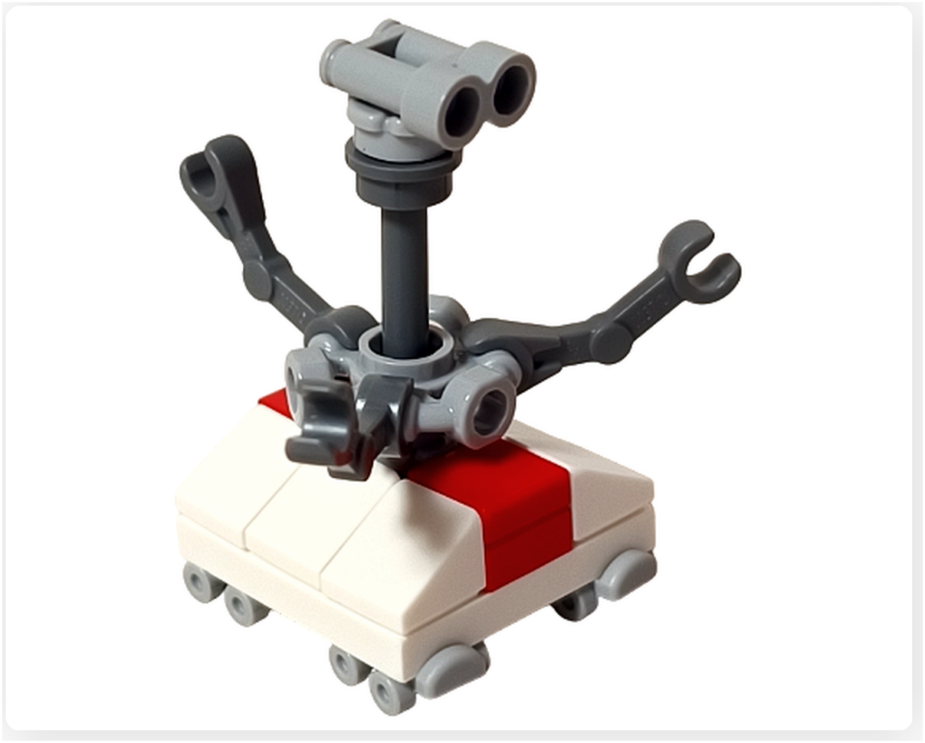 レゴ スター・ウォーズ 75418 アドベントカレンダー 16日目で組み立てるトレッドウェル・ドロイドの正面。多関節アームと小型ベースが特徴的な整備用ドロイド。