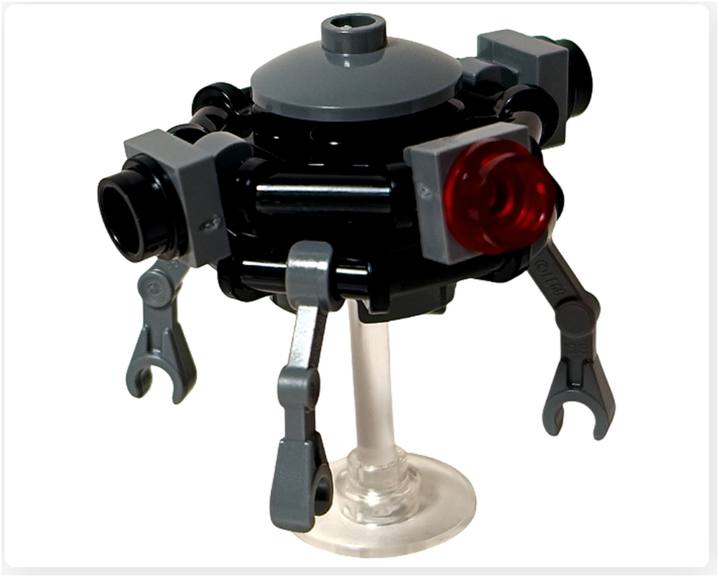 LEGO スター・ウォーズ 75418 アドベントカレンダー 21日目 プローブ・ドロイド完成モデル正面。球体フレームに複数のアームとセンサーを備えた索敵用ドロイド。