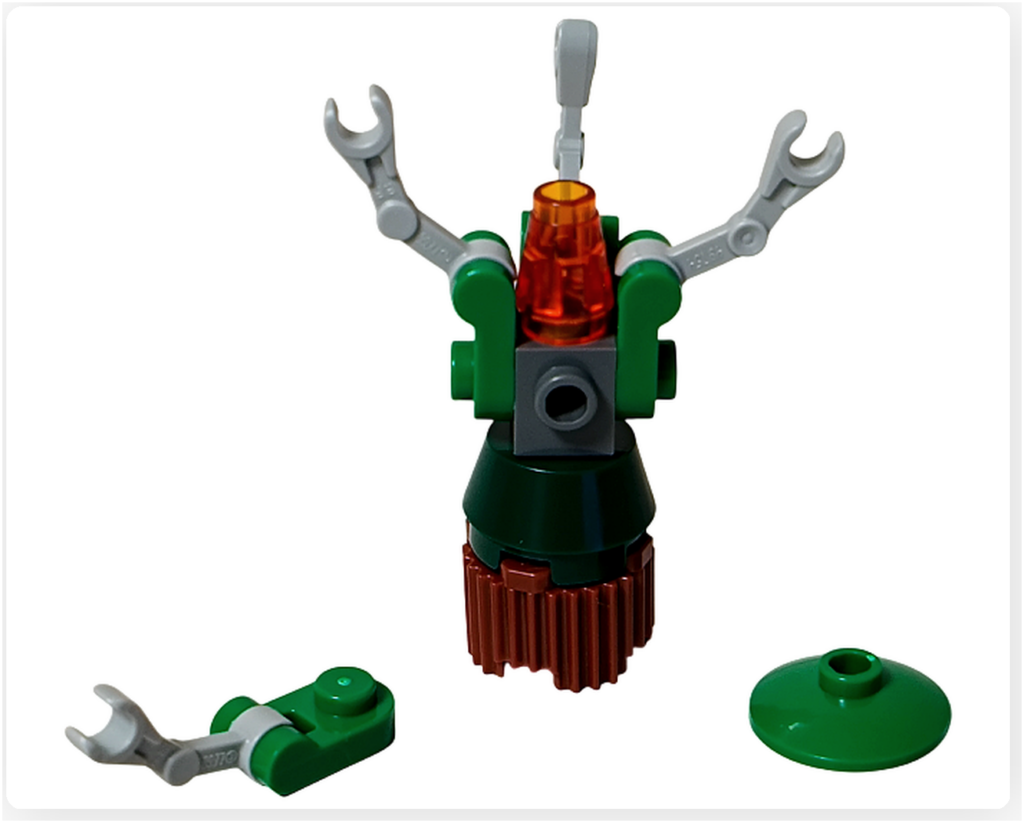 LEGO スター・ウォーズ 75418 アドベントカレンダー 22日目。ホリデー・メディカル・ドロイドの組立途中の状態。グリーンの本体に複数の医療アームが取り付けられ、修復作業の準備が進む様子。