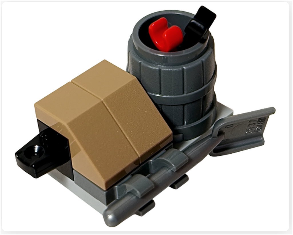 レゴ スター・ウォーズ 75418 アドベントカレンダー23日目の工房用バケツ正面。グレーのバケツと収納された赤と黒の工具が、整備工房の日常を感じさせる構成。