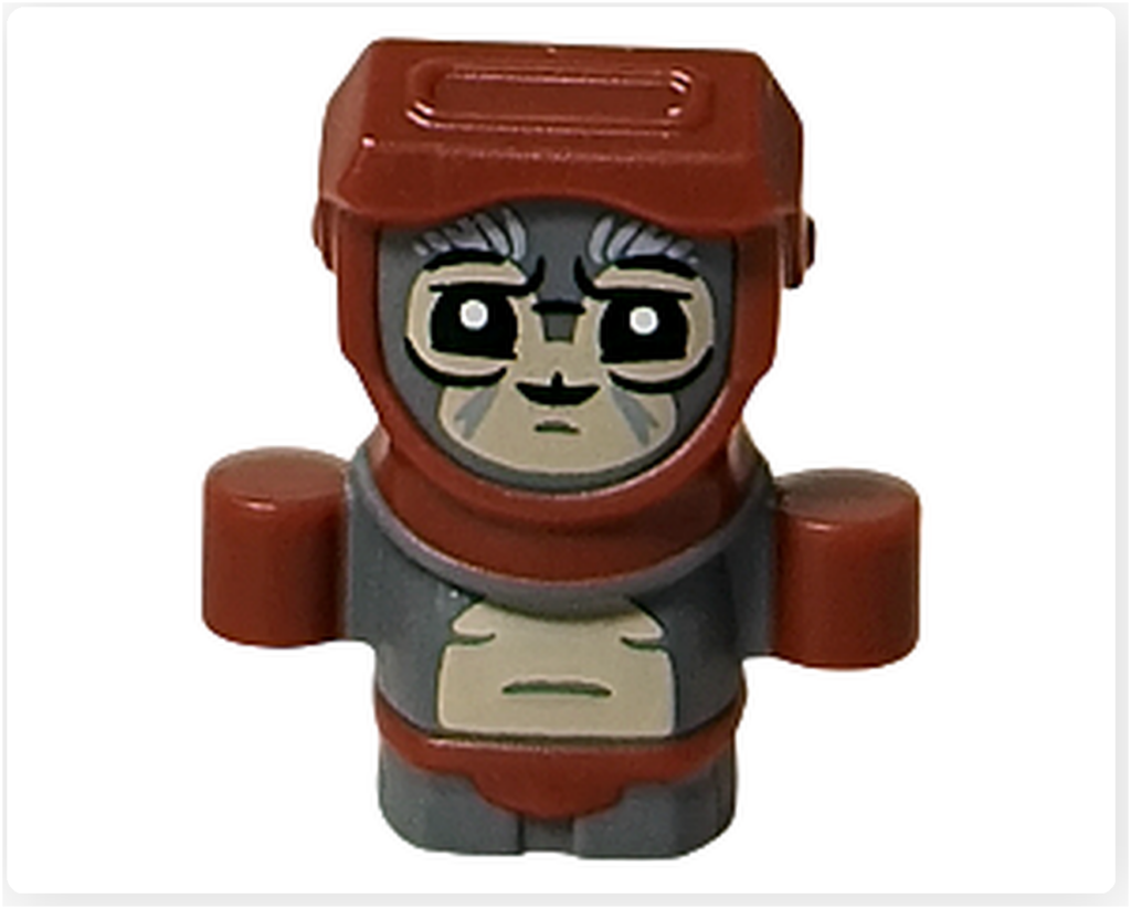 LEGO スター・ウォーズ 75418 アドベントカレンダー2025に含まれるバブ・フリックのミニフィグ正面写真。作業用フードを着用した姿とプリントされた顔の造形が確認できる。