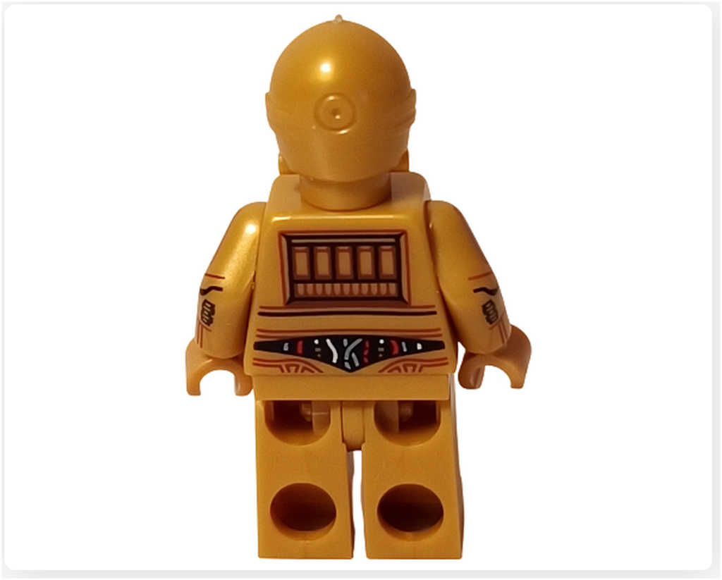 LEGO スター・ウォーズ 75418 アドベントカレンダー2025に含まれるC-3POのミニフィグ背面写真。背部パネルのプリントと、腰部から脚部にかけての造形が確認できる。