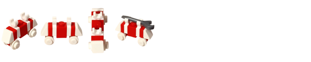 レゴ スター・ウォーズ 75418のスクラップ・バトル・ドロイド背面写真。赤や白の腕部、通信ユニット、異色パーツが背中側で無理に接続され、損傷と修復を繰り返してきた戦闘ドロイドの履歴が読み取れる構成。