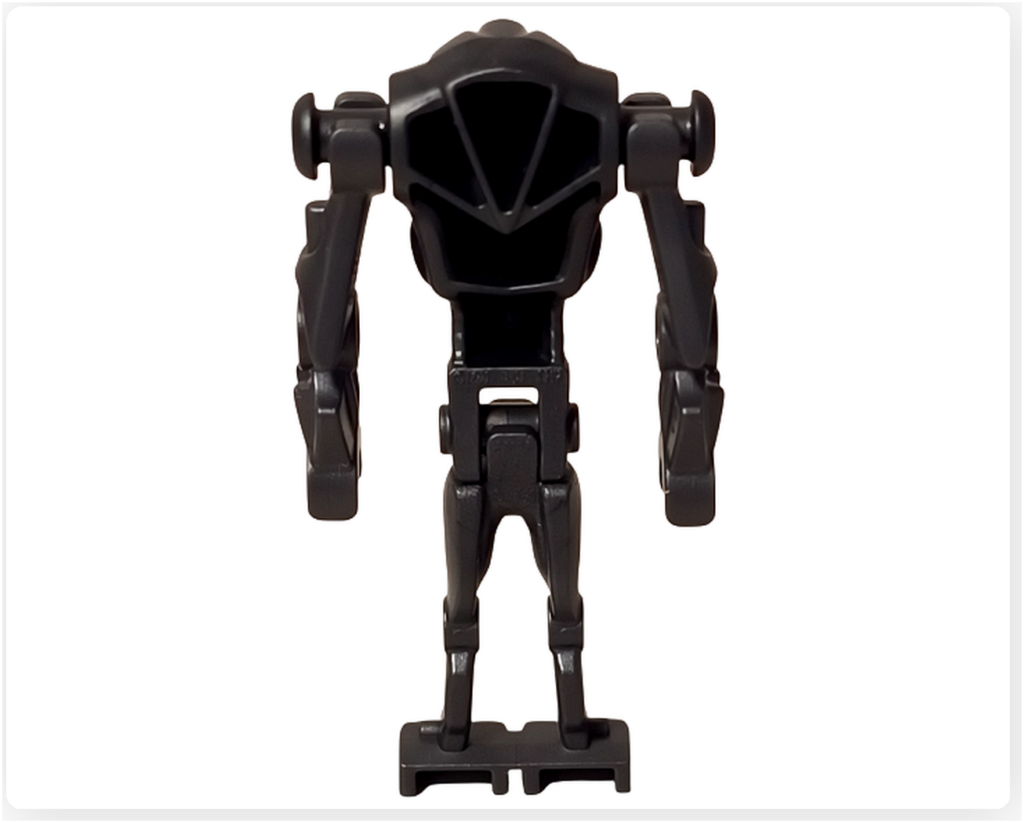 レゴ スター・ウォーズ 75418のスーパーバトル・ドロイド背面写真。背部装甲と関節構造がはっきり分かり、戦闘用に特化した無骨で重厚なデザインが確認できる。