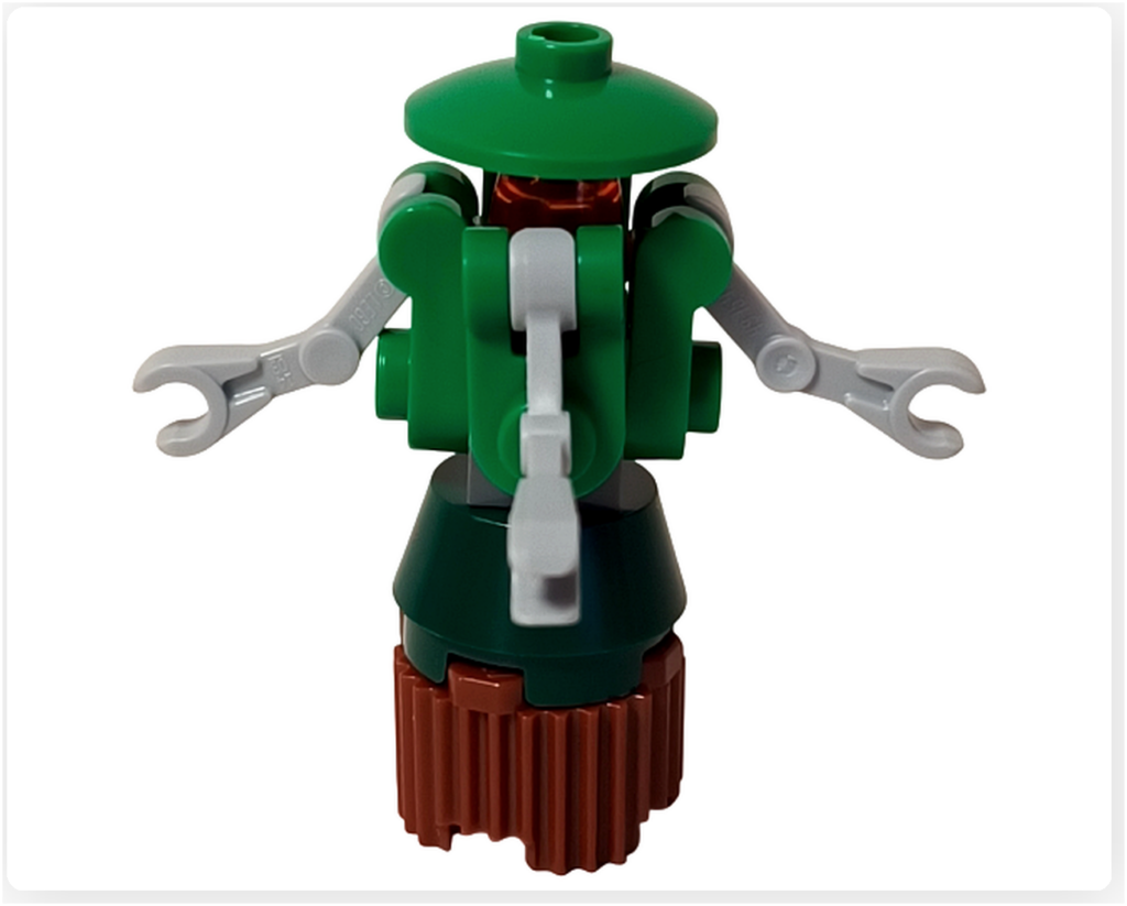 レゴ スター・ウォーズ 75418に含まれるホリデー・メディカル・ドロイドの側面写真。緑のツリー風ボディと複数の医療用アーム構成が、非戦闘ドロイドらしいやさしい造形を強調している。